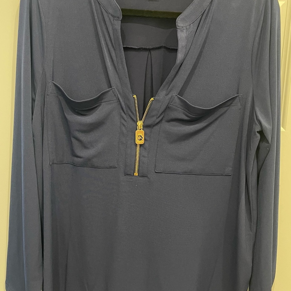 Michael Kors Navy Blue Zip-Front Top